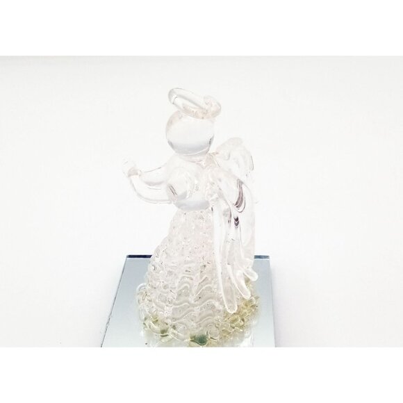 Glass Angel Figurine On Mirrored Base 2.75 Inch Tall Elegant Christmas Holiday - Picture 7 of 13